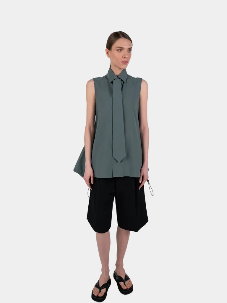 Блуза Yohji Yamamoto оливкова без рукавів - INVOGA