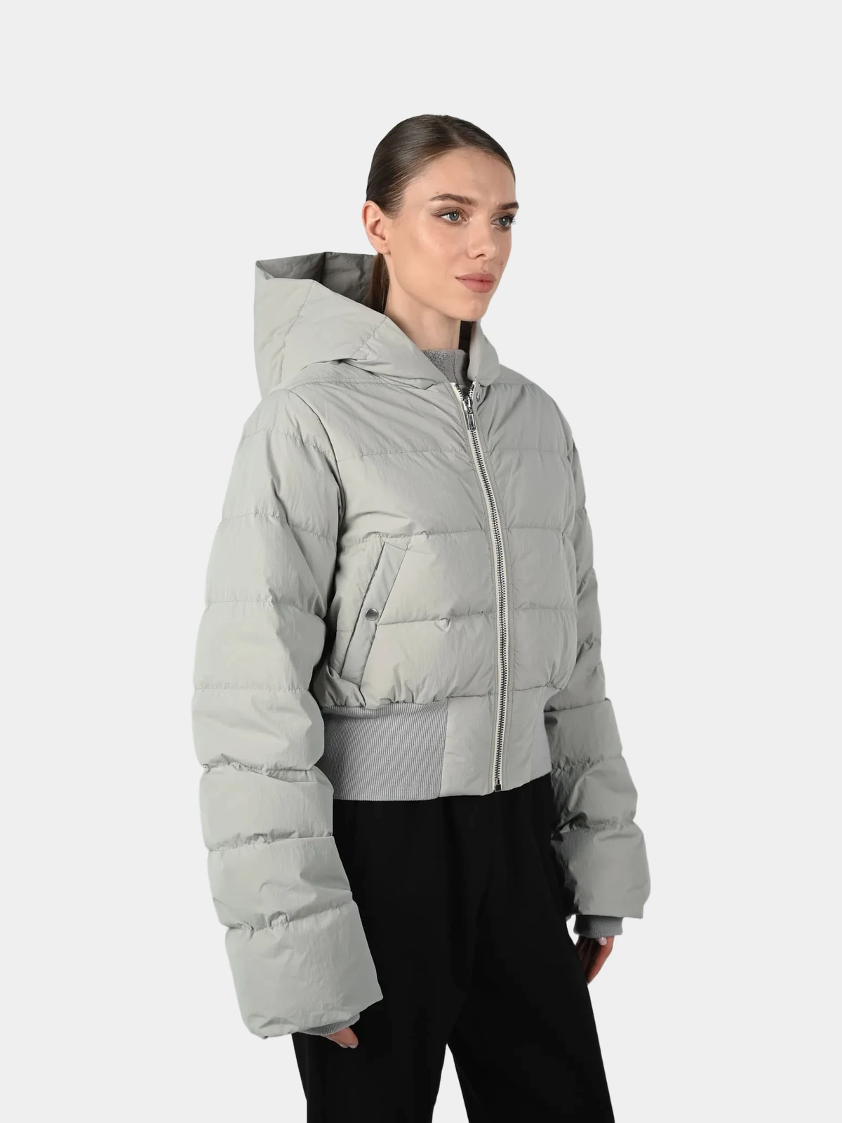 Пуховик Rick Owens короткий сірий - INVOGA