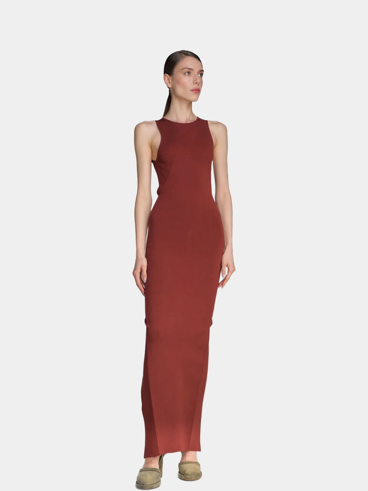 883405d0-e61b-4049-8045-7bea9b4dfb29 Коричнева сукня Rick Owens з розрізом позаду - INVOGA