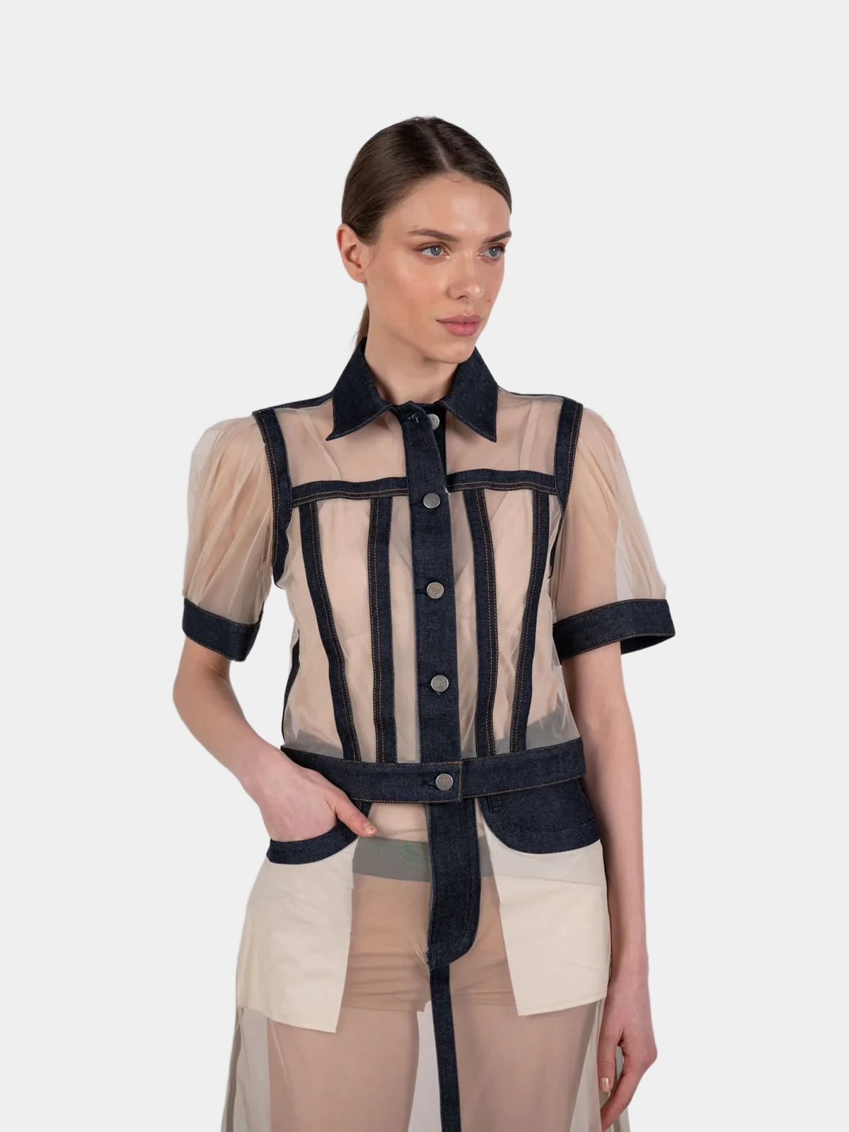 Invisible denim jaket Anrealage з прозорим тюлем - INVOGA