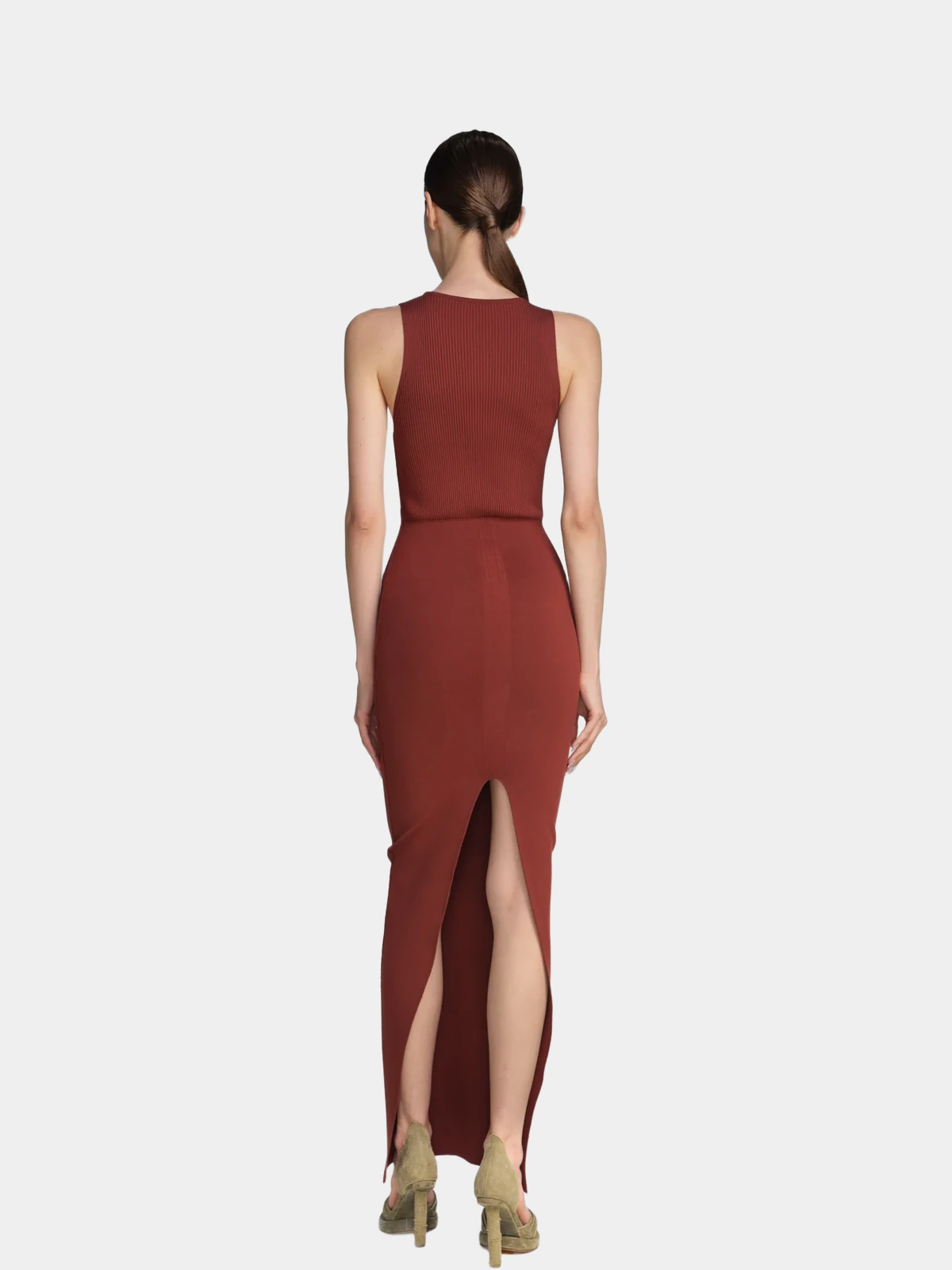 c5a3f6d1-7d4f-42fb-8c8d-3498a8773c0a Коричнева сукня Rick Owens з розрізом позаду - INVOGA